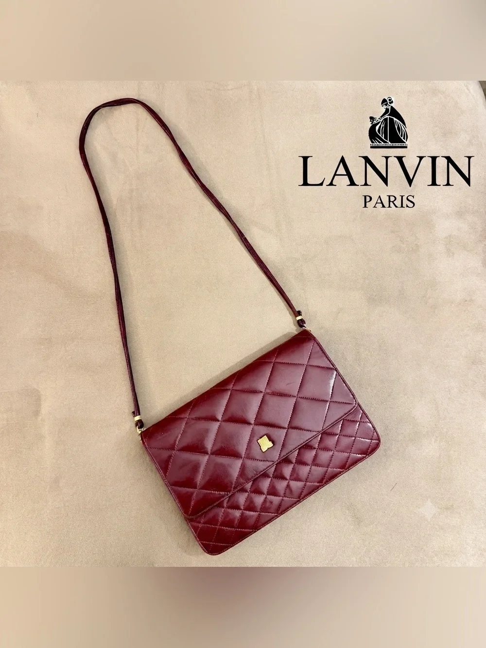 Vintage Lanvin Paris Burgundy Quilted Leather Shoulder Bag | JL Monogram